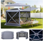 Pop up Gazebo Screen Tent, 12 x 12 ft Large 6-Sided Camping Canopy Tent with Removable Top & Carry Bag