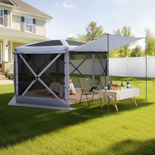 Pop up Gazebo Screen Tent, 12 x 12 ft Large 6-Sided Camping Canopy Tent with Removable Top & Carry Bag, alternate view 2