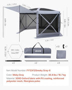 Pop up Gazebo Screen Tent, 12 x 12 ft Large 6-Sided Camping Canopy Tent with Removable Top & Carry Bag, alternate view 3