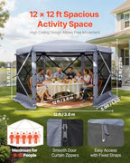 Pop up Gazebo Screen Tent, 12 x 12 ft Large 6-Sided Camping Canopy Tent with Removable Top & Carry Bag, alternate view 4