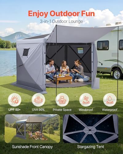 Pop up Gazebo Screen Tent, 12 x 12 ft Large 6-Sided Camping Canopy Tent with Removable Top & Carry Bag, alternate view 5
