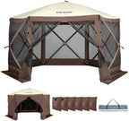 Pop Up Gazebo Screen Tent 6 Sided Canopy Sun Shelter with 6 Removable Privacy Wind Cloths & Mesh Windows