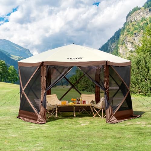 Pop Up Gazebo Screen Tent 6 Sided Canopy Sun Shelter with 6 Removable Privacy Wind Cloths & Mesh Windows, alternate view 2