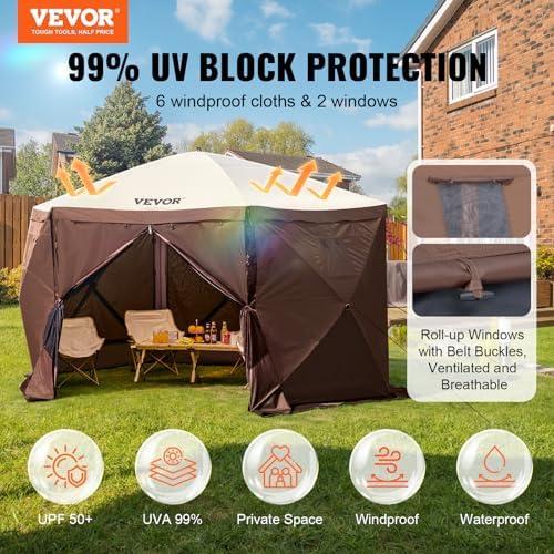 Pop Up Gazebo Screen Tent 6 Sided Canopy Sun Shelter with 6 Removable Privacy Wind Cloths & Mesh Windows, alternate view 4