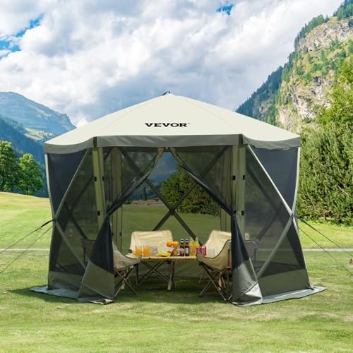 Pop Up Gazebo Screen Tent 6 Sided Canopy Sun Shelter with 6 Removable Privacy Wind Cloths & Mesh Windows, alternate view 2