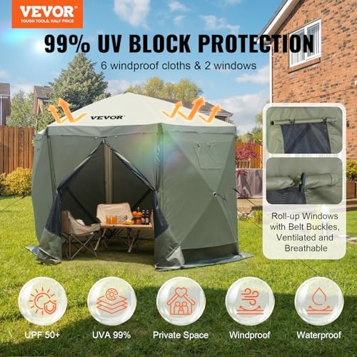 Pop Up Gazebo Screen Tent 6 Sided Canopy Sun Shelter with 6 Removable Privacy Wind Cloths & Mesh Windows, alternate view 4