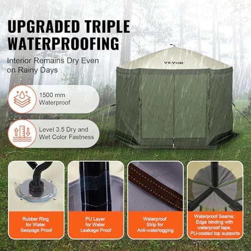 Pop Up Gazebo Screen Tent 6 Sided Canopy Sun Shelter with 6 Removable Privacy Wind Cloths & Mesh Windows, alternate view 5