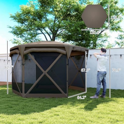 Pop Up Gazebo Screen Tent House w/Carry Bag 11 x 11ft Brown in 11 x 11ft, alternate view 3