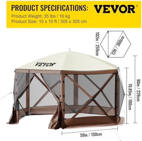 Pop Up Gazebo Screen Tent, Pop-Up Instant Gazebo Tents with Mosquito Netting Outdoor Canopy, 6 Sided Sun Shelter, alternate