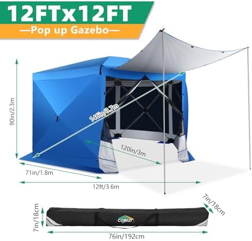 Pop Up Gazebo Starry Sky Screen Tent Screen House with a mesh top for Camping, 12x12 Screen Room with Mosquito, alternate