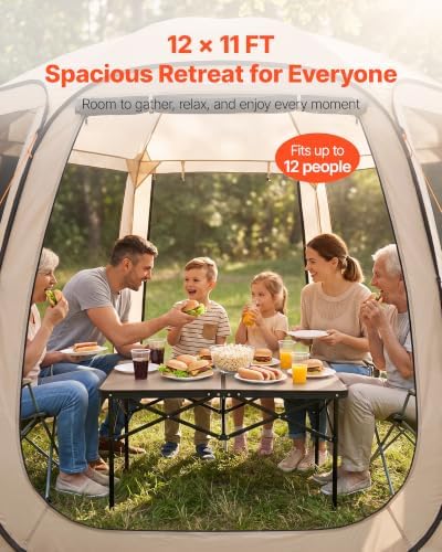 Pop up Screen House Tent, 12 x 11 ft, 10-12 Person Screen Gazebo, Portable Screened in Canopy with Carry Bag, alternate view
