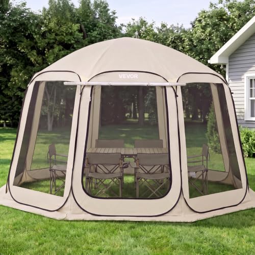 Pop up Screen House Tent, 12 x 11 ft, 10-12 Person Screen Gazebo with Extended Awning, Portable Screened in