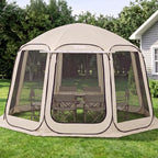 Pop up Screen House Tent, 12 x 11 ft, 10-12 Person Screen Gazebo with Extended Awning, Portable Screened in