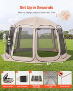 Pop up Screen House Tent, 12 x 11 ft, 10-12 Person Screen Gazebo with Extended Awning, Portable Screened in, alternate view 3