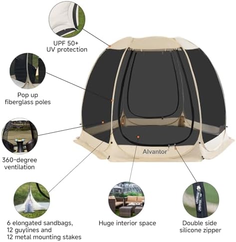 Pop Up Screen House Tent, Instant Outdoor Gazebo with Mosquito Netting & UPF 50+ Sun Protection, Portable Canopy, alternate