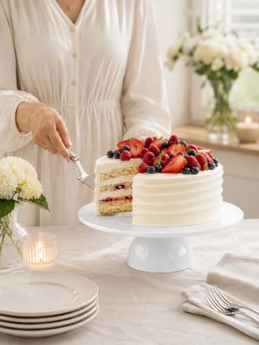 Porcelain Cake Stand, 12 Inch Round Cake Stand Display, White in White, alternate view 2