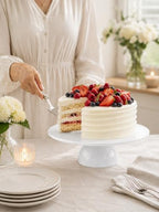 Porcelain Cake Stand, 12 Inch Round Cake Stand Display, White in White, alternate view 2