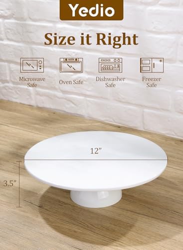 Porcelain Cake Stand, 12 Inch Round Cake Stand Display, White in White, alternate view 3