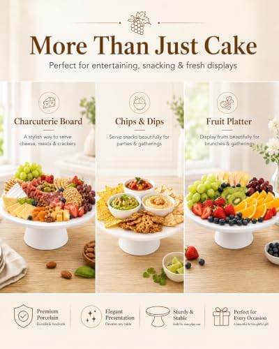 Porcelain Cake Stand, 12 Inch Round Cake Stand Display, White in White, alternate view 6