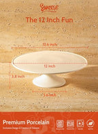 Porcelain Cake Stand 12-Inch, Round Dessert Display, Elegant White Cupcake Holder for Celebrations, Weddings, alternate view