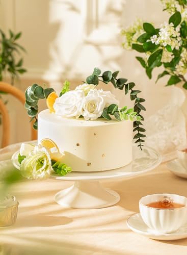 Porcelain Cake Stand 12-Inch, Round Dessert Display, Elegant White Cupcake Holder for Celebrations, Weddings, alternate view