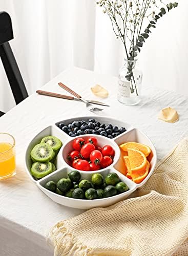 Porcelain Chip & Dip Serving Set - Divided Platter with 5 Compartments, Relish Tray for Snacks, Veggies, Candy, alternate