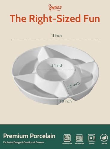 Porcelain Chip & Dip Serving Set - Divided Platter with 5 Compartments, Relish Tray for Snacks, Veggies, Candy, alternate