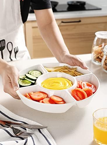 Porcelain Chip & Dip Serving Set - Divided Platter with 5 Compartments, Relish Tray for Snacks, Veggies, Candy, alternate