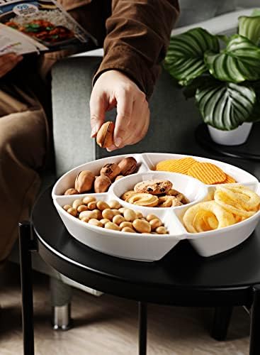 Porcelain Chip & Dip Serving Set - Divided Platter with 5 Compartments, Relish Tray for Snacks, Veggies, Candy, alternate