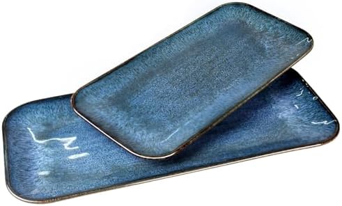 Porcelain Dinner Plates Blue 2 PCS, Serving platters for entertaining, for Fruit, cheese, snack, Bread, cupcake
