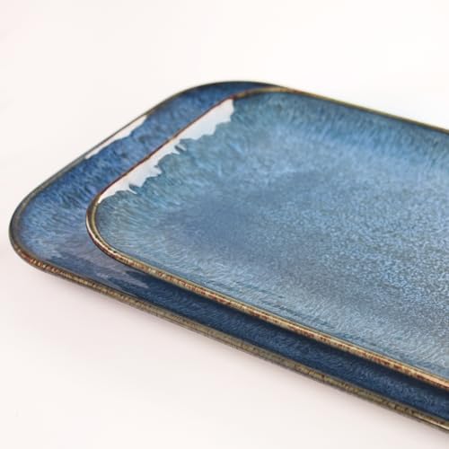 Porcelain Dinner Plates Blue 2 PCS, Serving platters for entertaining, for Fruit, cheese, snack, Bread, cupcake, alternate