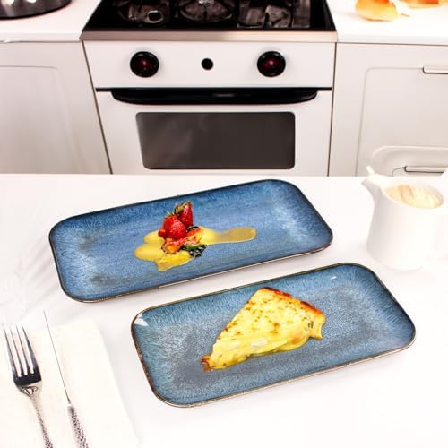 Porcelain Dinner Plates Blue 2 PCS, Serving platters for entertaining, for Fruit, cheese, snack, Bread, cupcake, alternate