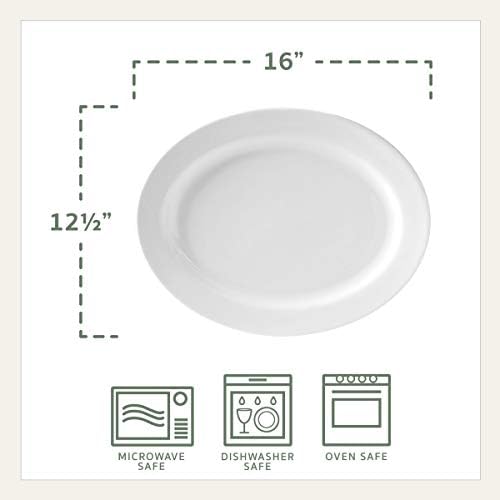 Porcelain Oval Serving Platter, Large Turkey Platter for Thanksgiving, Dishwasher and Oven Safe Dinnerware, 16, alternate