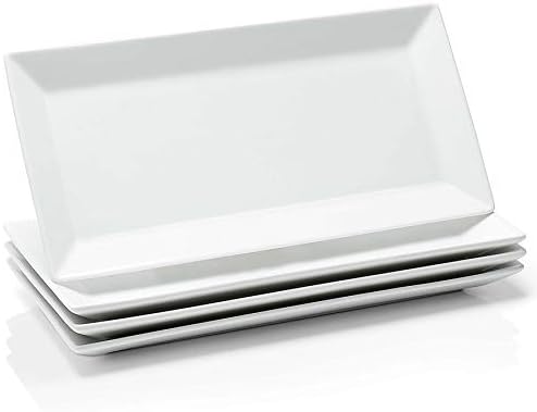 Porcelain Serving Tray, 12 Inch Rectangle Plates for Sushi, Meat, Desserts, Cakes, White Serving Platter for