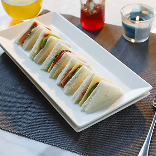 Porcelain Serving Tray, 12 Inch Rectangle Plates for Sushi, Meat, Desserts, Cakes, White Serving Platter for, alternate view