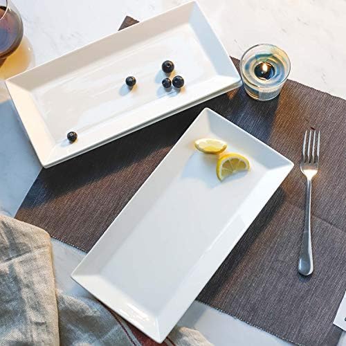 Porcelain Serving Tray, 12 Inch Rectangle Plates for Sushi, Meat, Desserts, Cakes, White Serving Platter for, alternate view