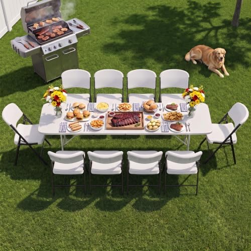 Portable 10-Piece Folding Table and Chairs Set, Heavy Duty 8ft Camping & Party Furniture for Indoor Outdoor, alternate view 2