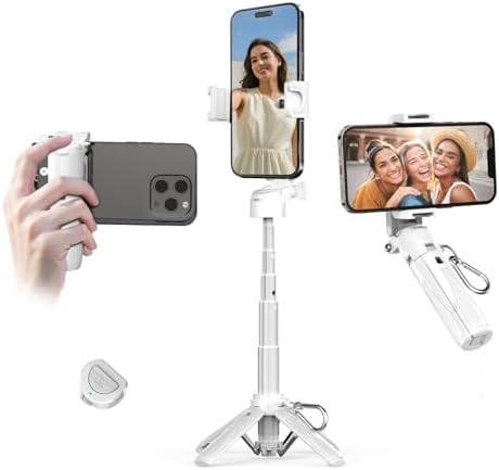 Portable 3-in-1 Selfie Stick Tripod Grip with 2 Cold Shoe Mounts - Compact Extendable Phone Holder & Bluetooth