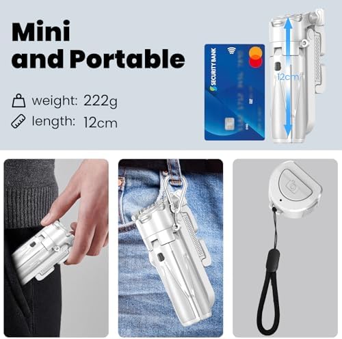 Portable 3-in-1 Selfie Stick Tripod Grip with 2 Cold Shoe Mounts - Compact Extendable Phone Holder & Bluetooth, alternate