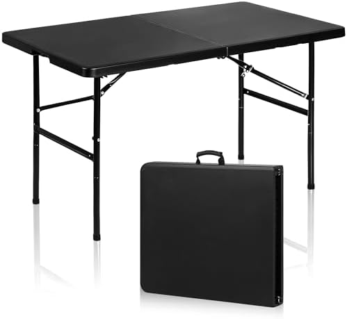 Portable 4 Foot Plastic Folding Table, Indoor Outdoor Heavy Duty Fold-in-Half Picnic Party Camping Barbecues