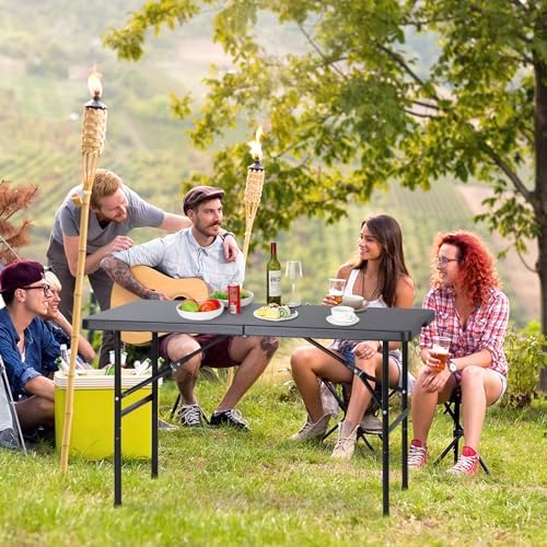 Portable 4 Foot Plastic Folding Table, Indoor Outdoor Heavy Duty Fold-in-Half Picnic Party Camping Barbecues, alternate view