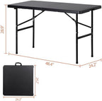 Portable 4 Foot Plastic Folding Table, Indoor Outdoor Heavy Duty Fold-in-Half Picnic Party Camping Barbecues, alternate view