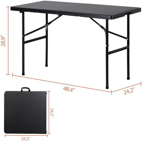 Portable 4 Foot Plastic Folding Table, Indoor Outdoor Heavy Duty Fold-in-Half Picnic Party Camping Barbecues, alternate view
