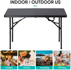 Portable 4 Foot Plastic Folding Table, Indoor Outdoor Heavy Duty Fold-in-Half Picnic Party Camping Barbecues, alternate view