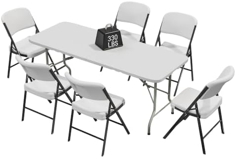 Portable 6-Piece Folding Table and Chairs Set, Heavy Duty 6ft Camping & Party Furniture for Indoor Outdoor