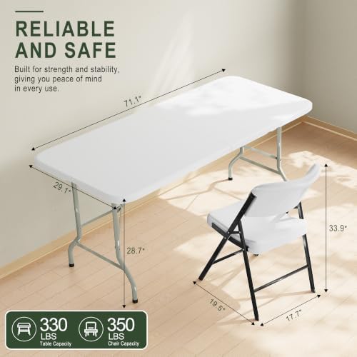 Portable 6-Piece Folding Table and Chairs Set, Heavy Duty 6ft Camping & Party Furniture for Indoor Outdoor, alternate view 3