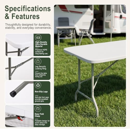 Portable 6-Piece Folding Table and Chairs Set, Heavy Duty 6ft Camping & Party Furniture for Indoor Outdoor, alternate view 6
