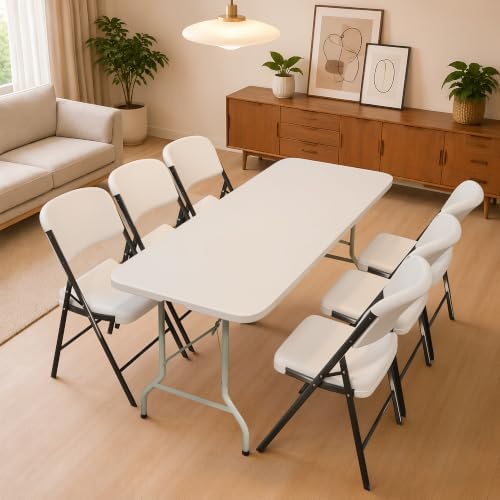 Portable 6-Piece Folding Table and Chairs Set, Heavy Duty 6ft Camping & Party Furniture for Indoor Outdoor, alternate view 7