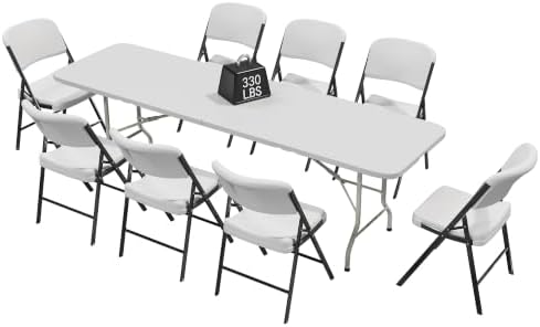 Portable 8-Piece Folding Table and Chairs Set, Heavy Duty 8ft Camping & Party Furniture for Indoor Outdoor