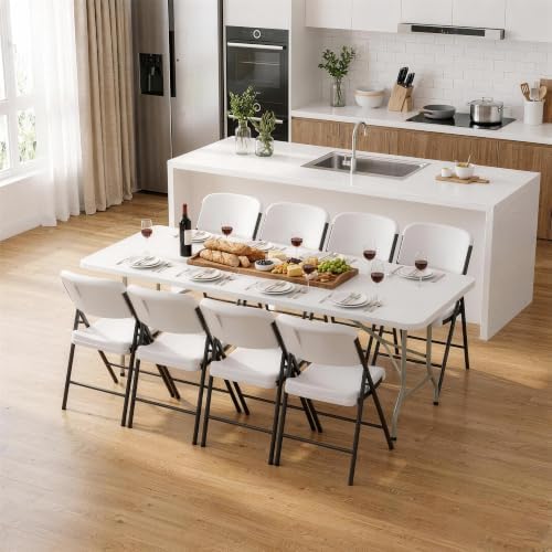 Portable 8-Piece Folding Table and Chairs Set, Heavy Duty 8ft Camping & Party Furniture for Indoor Outdoor, alternate view 2